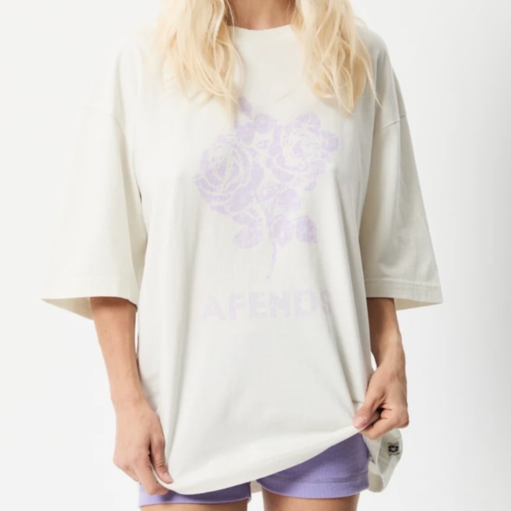 Afends Oversized White Floral Graphic T-shirt Size XS